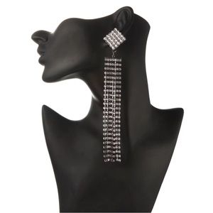 Extra Long Earring for women Rhinestone Crystal Chandelier Sparkly Silver Black